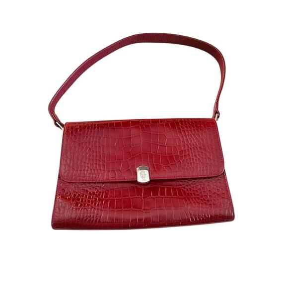 Y2K Ralph Lauren Red Croc Embossed Shoulder Bag - Picture 1 of 11